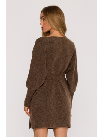 M631 Wrap sweater dress with a tie detail - caramel