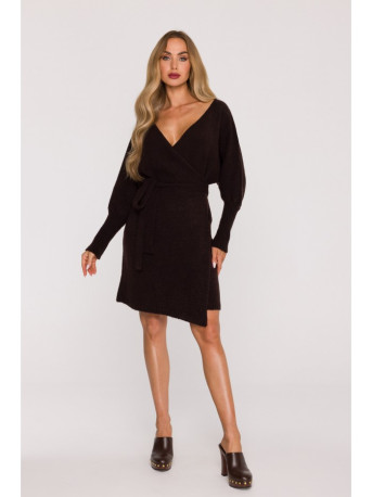 M631 Wrap sweater dress with a tie detail - chocolate