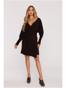 M631 Wrap sweater dress with a tie detail - chocolate