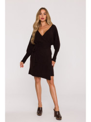 M631 Wrap sweater dress with a tie detail - chocolate