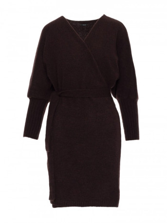 M631 Wrap sweater dress with a tie detail - chocolate