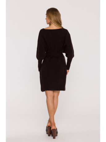 M631 Wrap sweater dress with a tie detail - chocolate