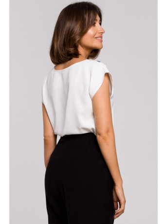 S206 Marškinėliai be rankovių su nėriniuota iškirpte - ecru spalvos