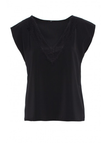 S206 Marškinėliai be rankovių su nėriniuota iškirpte - juodi