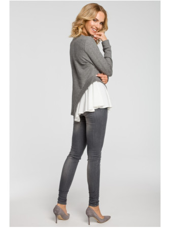 M333 Asimetriška daugiasluoksnė palaidinė - pilka