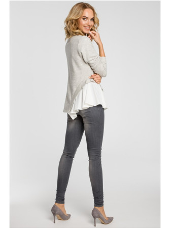 M333 Asimetriška daugiasluoksnė palaidinė - šviesiai pilka