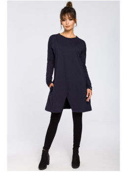 B042 Tunika su skeltuku priekyje - tamsiai mėlyna