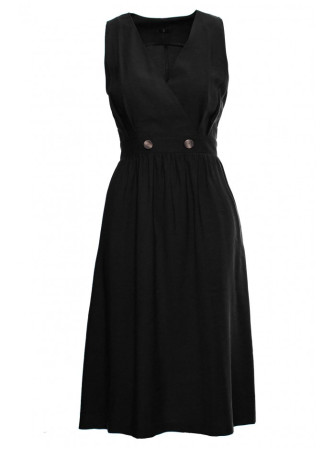 S224 Berankovė suknelė imituotu apvyniojimu ir platėjančiu sijonu - juoda