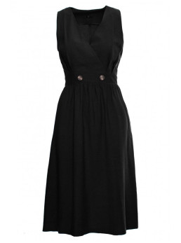 S224 Berankovė suknelė imituotu apvyniojimu ir platėjančiu sijonu - juoda