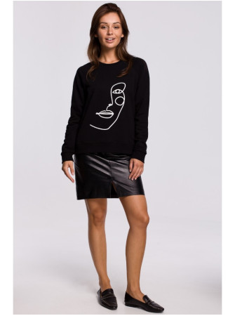 B167 Džemperis su priekiniu spaudu - juoda