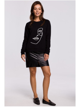 B167 Džemperis su priekiniu spaudu - juoda