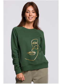 B167 Žalias megztinis su priekiniu raštu - lawn green