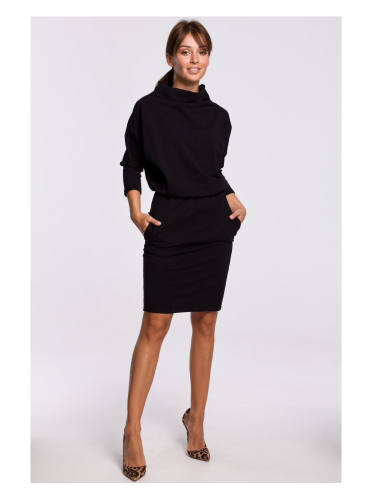 B175 Suknelė kimono rankovėmis - juoda