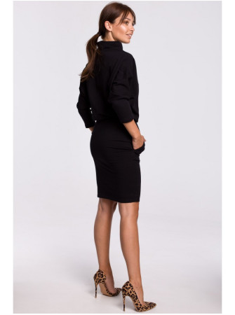 B175 Suknelė kimono rankovėmis - juoda