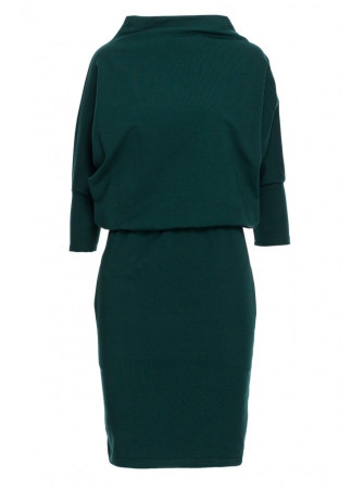 B175 Smaragdinė suknelė kimono rankovėmis - dark green