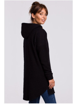 B176 Tekstūruotas megztinis apvalintu kraštu - juoda