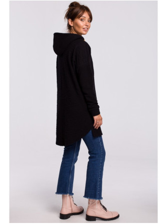 B176 Tekstūruotas megztinis apvalintu kraštu - juoda