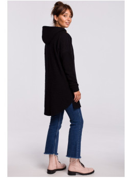 B176 Tekstūruotas megztinis apvalintu kraštu - juoda