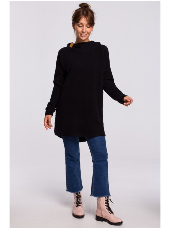 B176 Tekstūruotas megztinis apvalintu kraštu - juoda