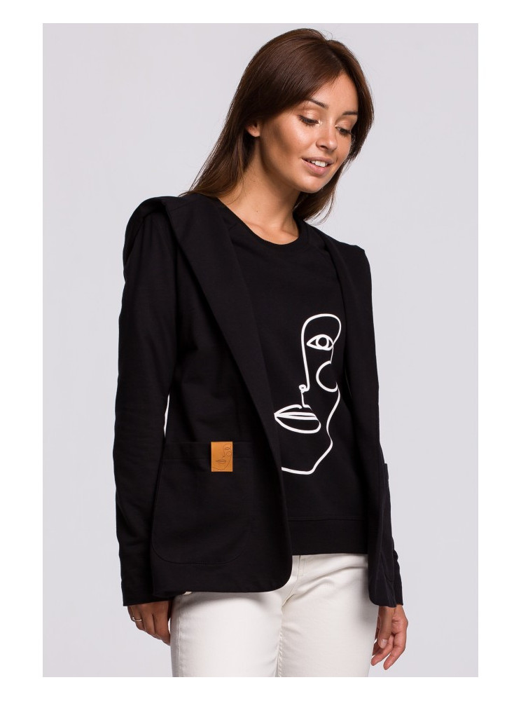 B180 Megztas švarkas su gobtuvu - juoda