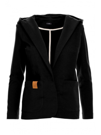 B180 Megztas švarkas su gobtuvu - juoda