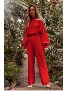 M528 Raštuotas kombinezonas su "Bishop" rankovėmis - raudona