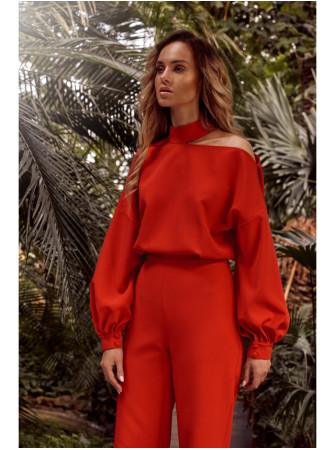 M528 Raštuotas kombinezonas su "Bishop" rankovėmis - raudona