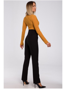 M530 Aukšto liemens kelnės su dekoratyvinėmis spaudėmis - juoda