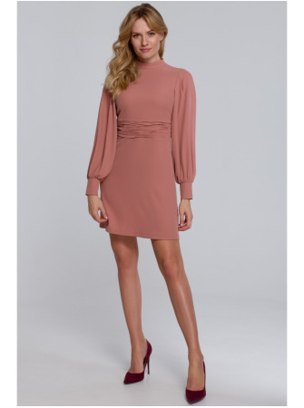 .K078 Suknelė su surauktu dirželiu - rožių