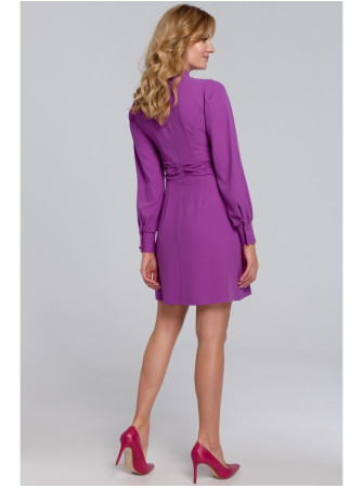 .K078 Suknelė su rauktu dirželiu - levandų