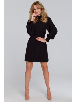 .K078 Suknelė su surauktu dirželiu - juoda