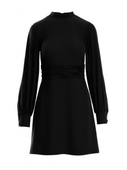 .K078 Suknelė su surauktu dirželiu - juoda