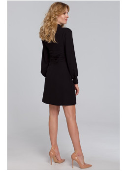 .K078 Suknelė su surauktu dirželiu - juoda