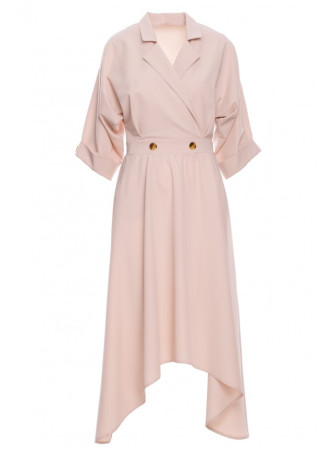 .K086 Midi ilgio suknelė su dekoratyvinėmis sagomis - smėlio