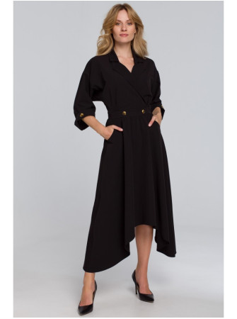 .K086 Midi ilgio suknelė su dekoratyvinėmis sagomis - juoda