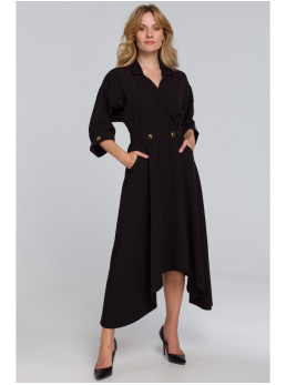 .K086 Midi ilgio suknelė su dekoratyvinėmis sagomis - juoda