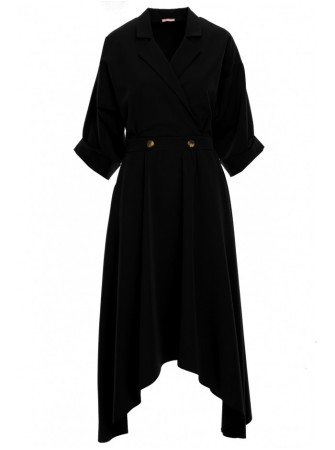 .K086 Midi ilgio suknelė su dekoratyvinėmis sagomis - juoda