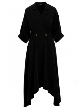 .K086 Midi ilgio suknelė su dekoratyvinėmis sagomis - juoda