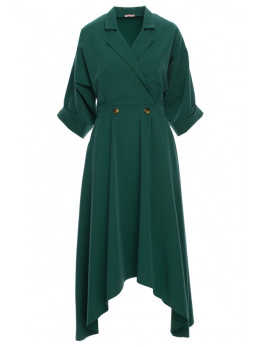 .K086 Midi ilgio suknelė su dekoratyvinėmis sagomis - žalia