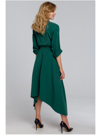 .K086 Midi ilgio suknelė su dekoratyvinėmis sagomis - žalia