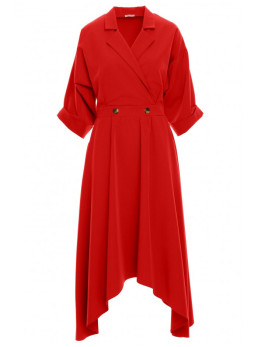 .K086 Midi ilgio suknelė su dekoratyvinėmis sagomis - raudona