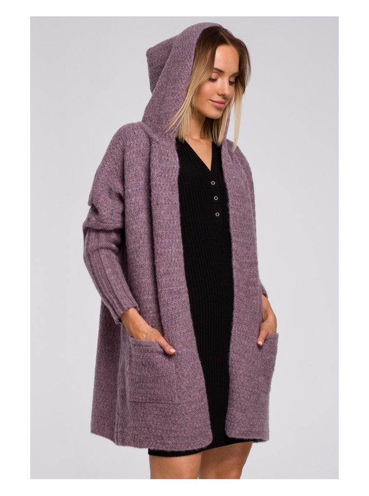 M556 Stambaus mezgimo kardiganas su gobtuvu - viržių