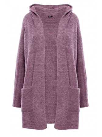 M556 Stambaus mezgimo kardiganas su gobtuvu - viržių