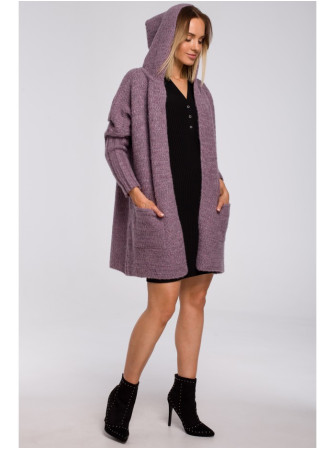 M556 Stambaus mezgimo kardiganas su gobtuvu - viržių