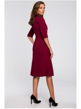 S231 Marškininė suknelė su sagties diržu - kaštoninė