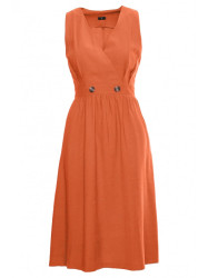 S224 Sleeveless faux wrap fir and flare dress - orange