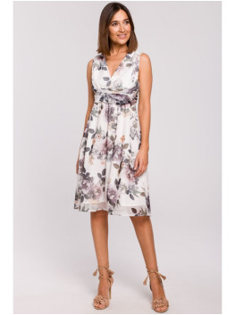 S225 Plunge-neck chiffon dress - model 1