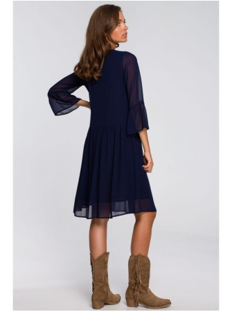 S236 Vienspalvė šifono suknelė - tamsiai mėlyna