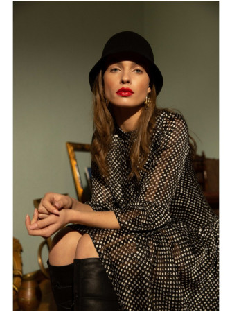 S237 Šifoninė suknelė asimetrišku raštu - spalva