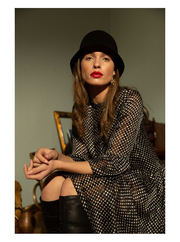 S237 Šifono suknelė su asimetrišku raštu - spalva